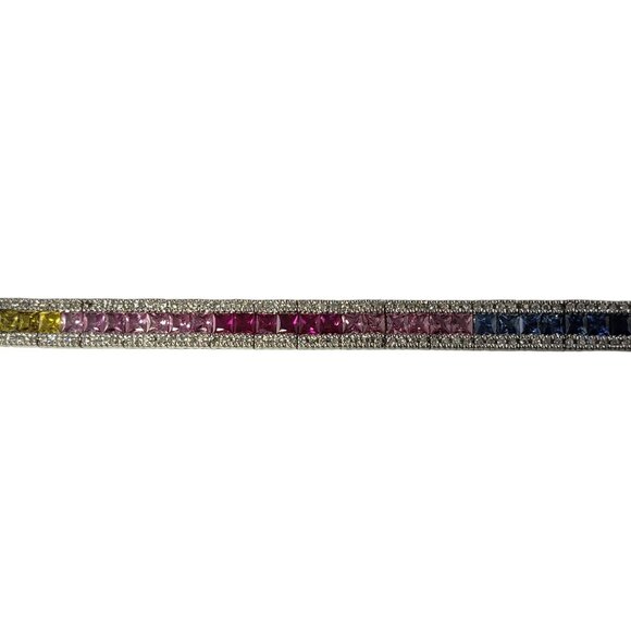 14K Gold Diamond and Multi Sapphire Rainbow Style Bracelet #15240 - Picture 4 of 9